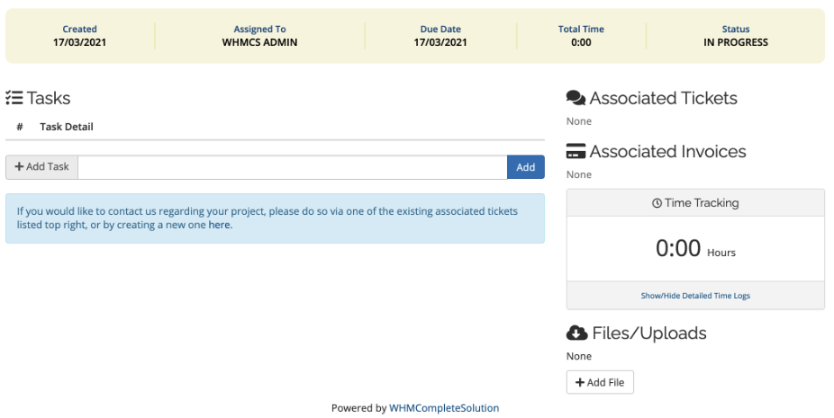 Tasks in the Project Management addon module.