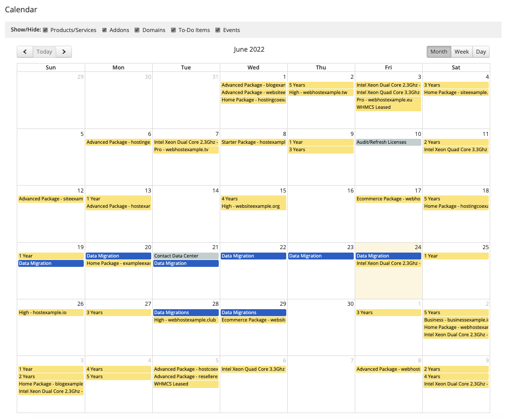 The Admin Area Calendar