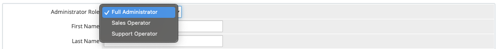 Selecting an administrator role for a new admin