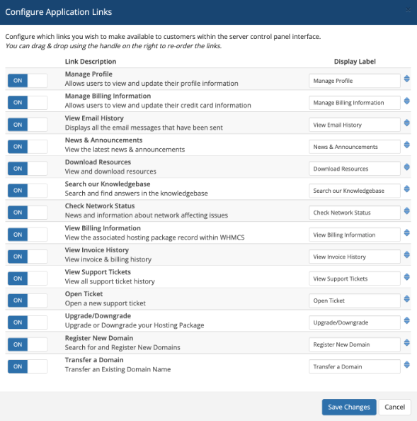 Configuring links for an application in Application Links