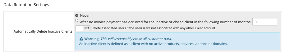 The Data Retention Settings section in Automation Settings