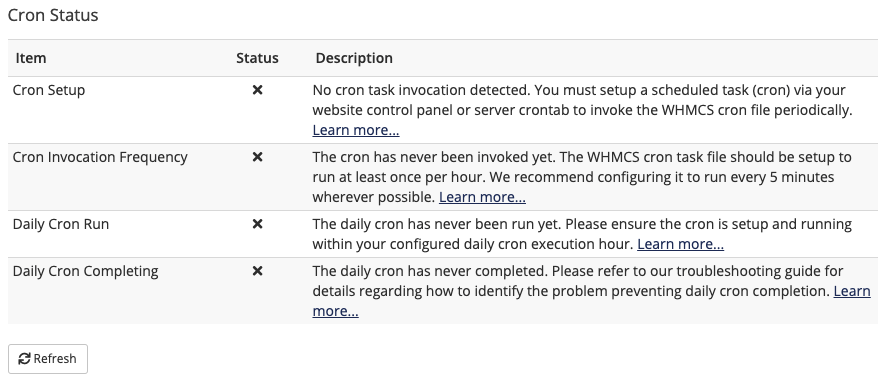 The Cron Status report in Automation Status