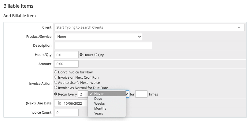 Adding a Billable Item