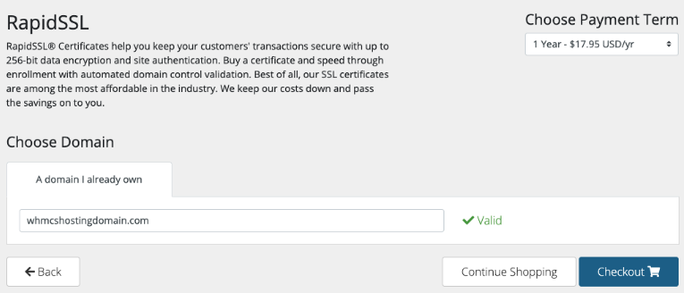 Configuring RapidSSL in the shopping cart