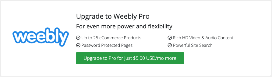 A Weebly promotion on the Client Area Homepage