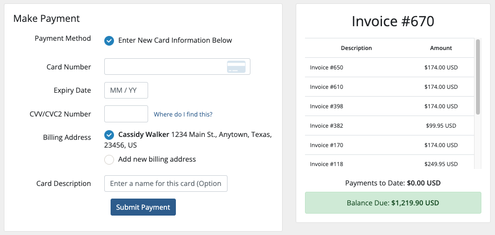 Going to Billing > Mass Payment in the Client Area