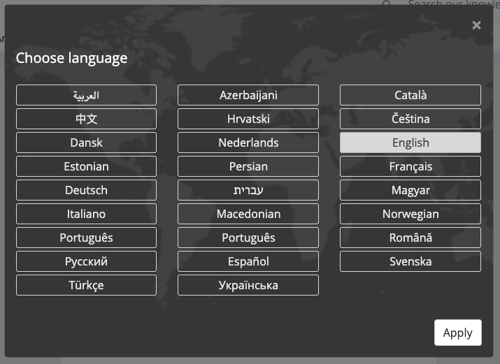 Selecting a language in the Client Area