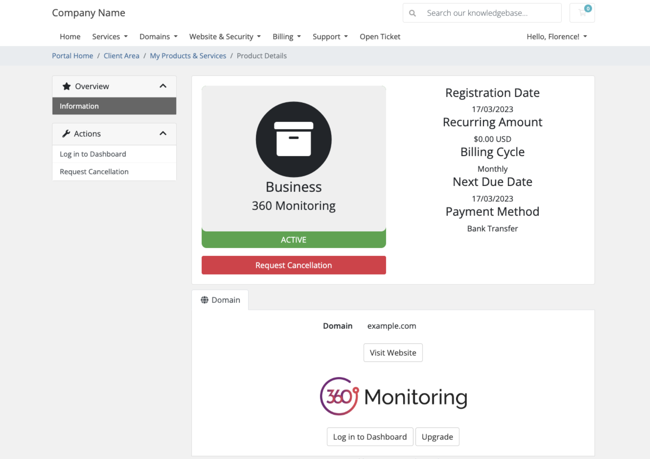 A 360 Monitoring service in the Client Area