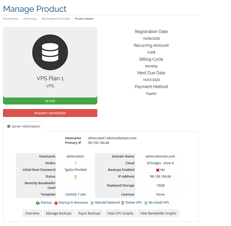 VPS.net in the Client Area