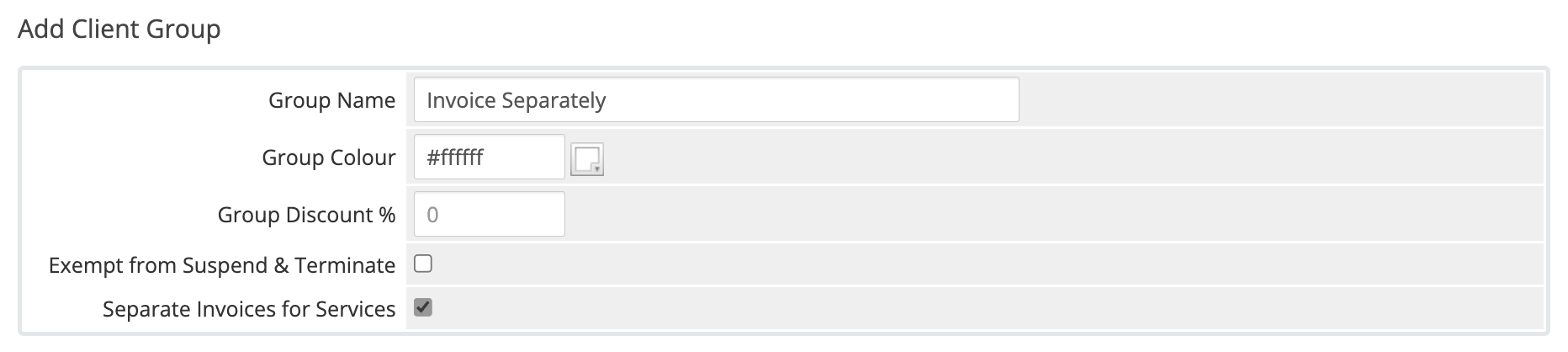Adding a client group with separate invoices