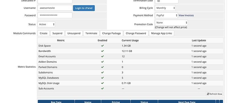 Viewing Product Metrics in the Client Profile