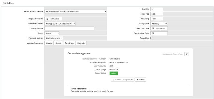 OX App Suite actions in the client profile