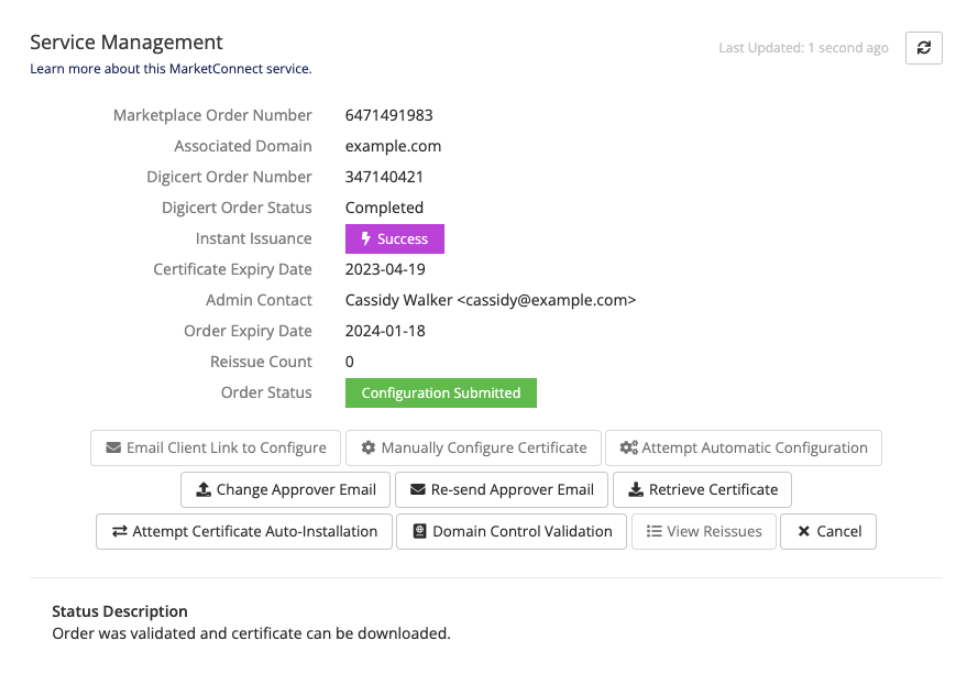 Instant Issuance for an SSL certificate in the Client Profile