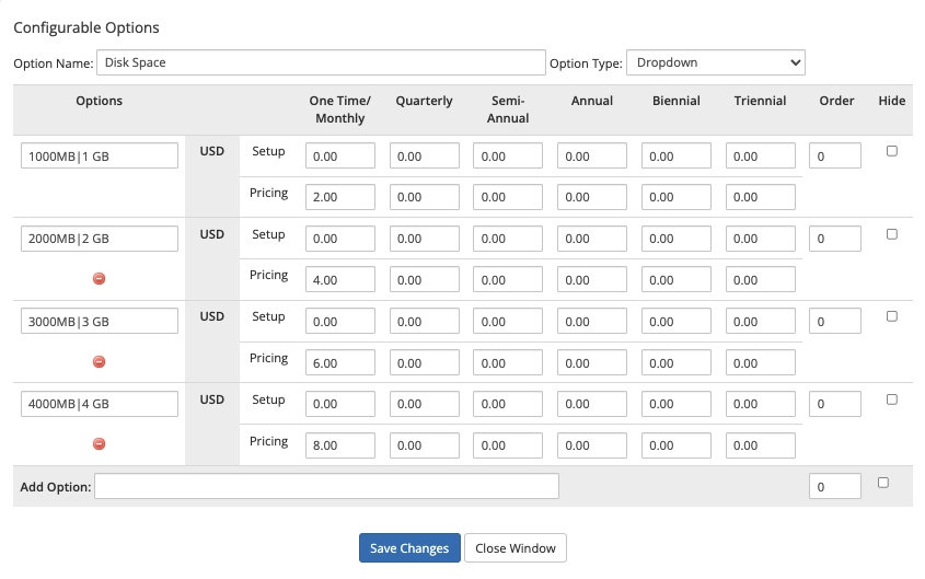 Configuring configurable options in the Admin Area