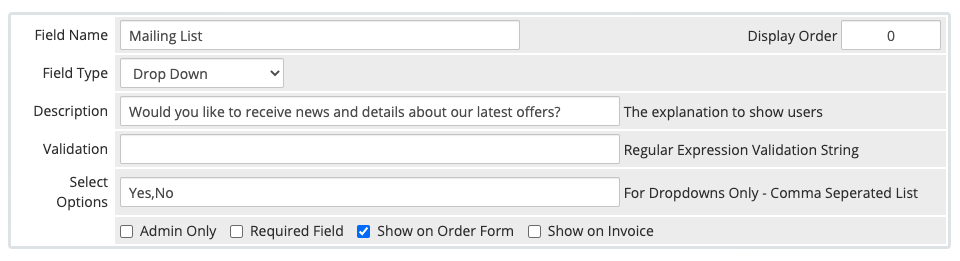 Configuring a Mailing List custom field