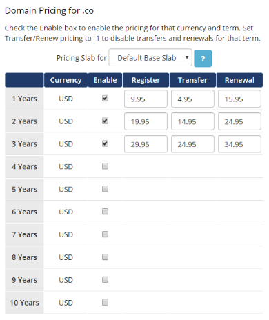 Adding pricing for the .co domain extension in Domain Pricing