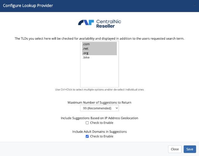 Using CentralNic Reseller as a Lookup Provider in Domain Pricing