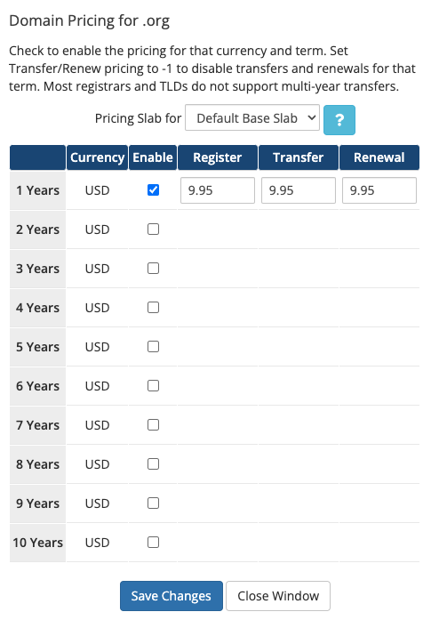 The Register Domain page in the Client Area