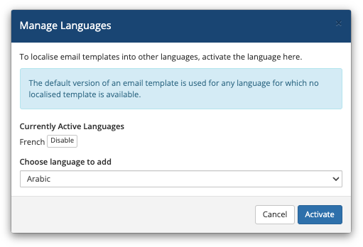 Enabling email template localization in Email Templates