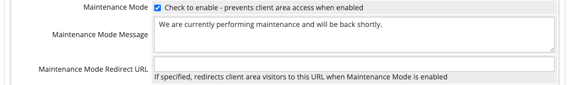 The Maintenance Mode settings in the General tab