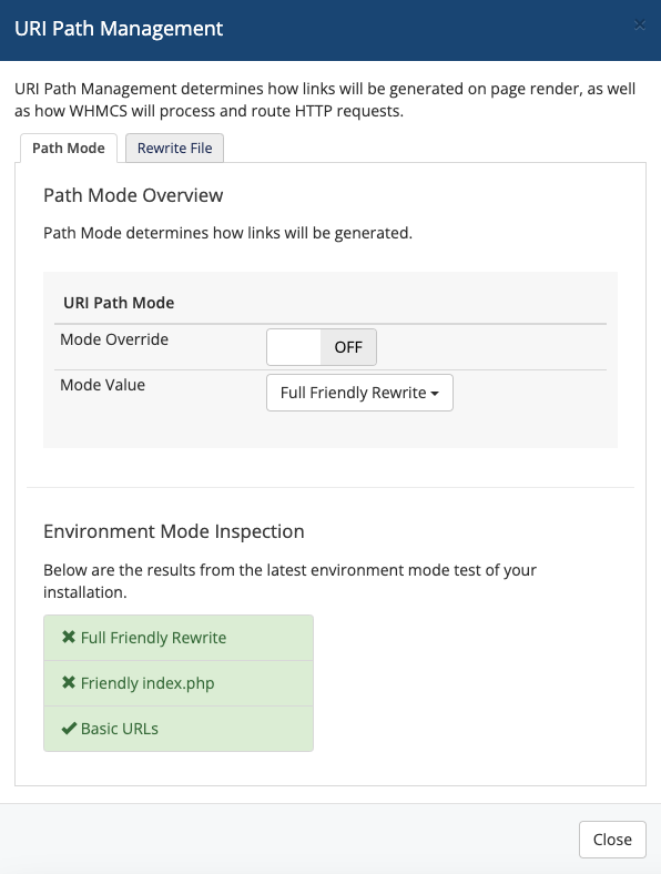 The Path Mode tab in the advanced URI Path Management settings