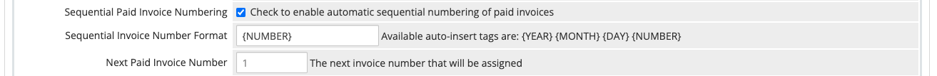 Invoice numbering settings in the Invoices tab in General Settings