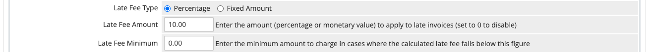 Late fee settings in the Invoices tab in General Settings