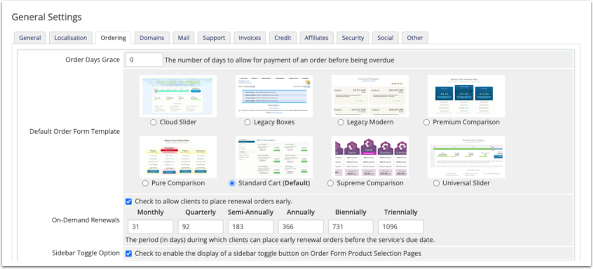 Configuring global on-demand renewal Settings