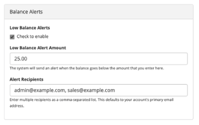 Balance Alerts Configuration