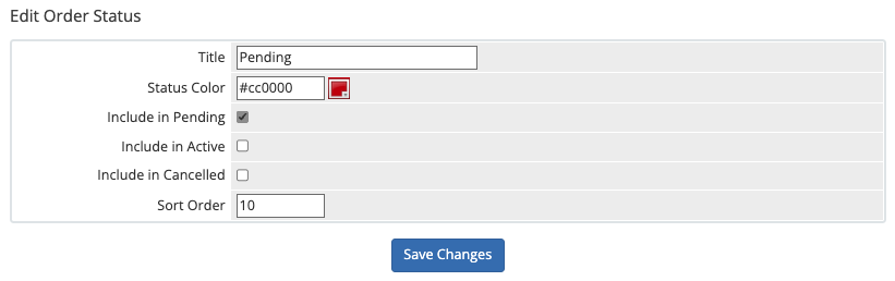 Editing the Pending order status in Order Statuses