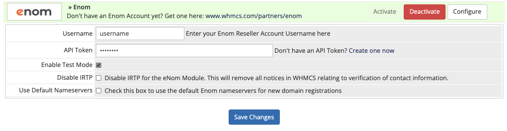 Enabling Test Mode for Enom