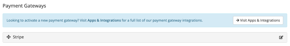 Stripe in the list of payment gateways.