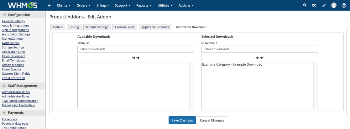 Configuring a download for a product addon