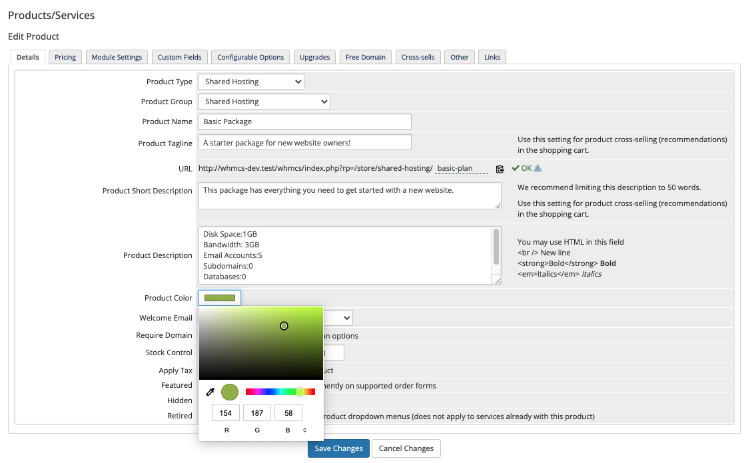 Creating a Shared Hosting product