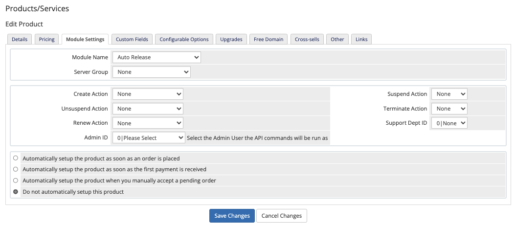 Configuring the Auto Release module.