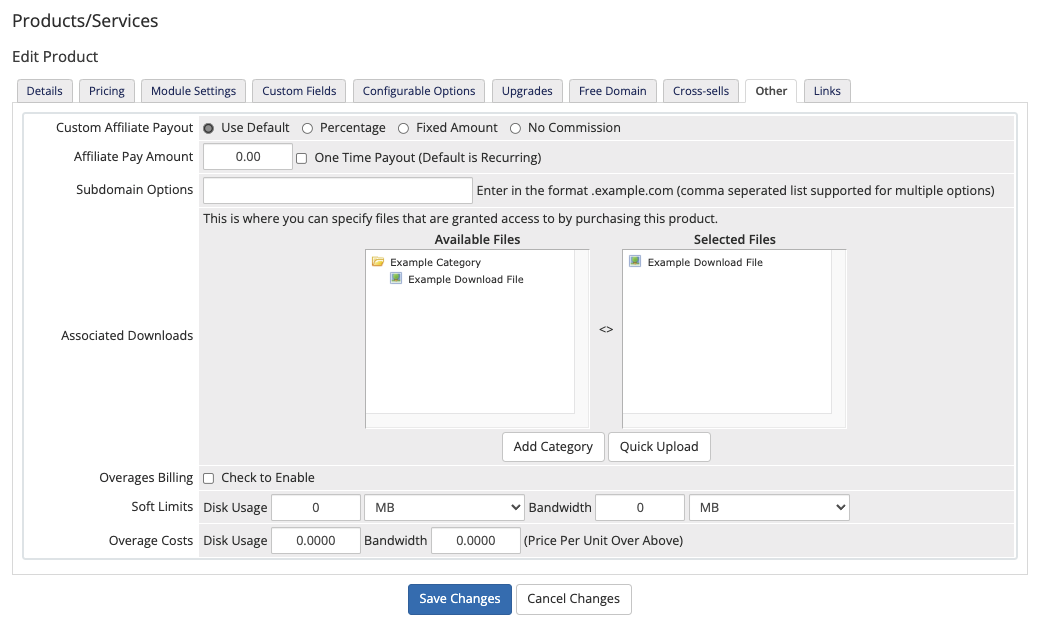 Configuring a download for a product