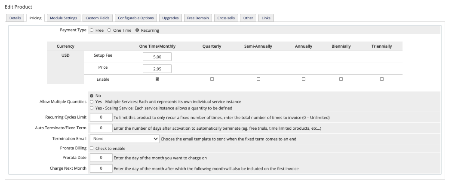 Configuring product pricing