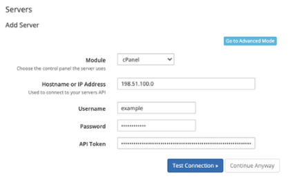 Adding a cPanel server to WHMCS