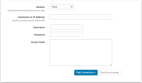 Entering information for a Plesk server