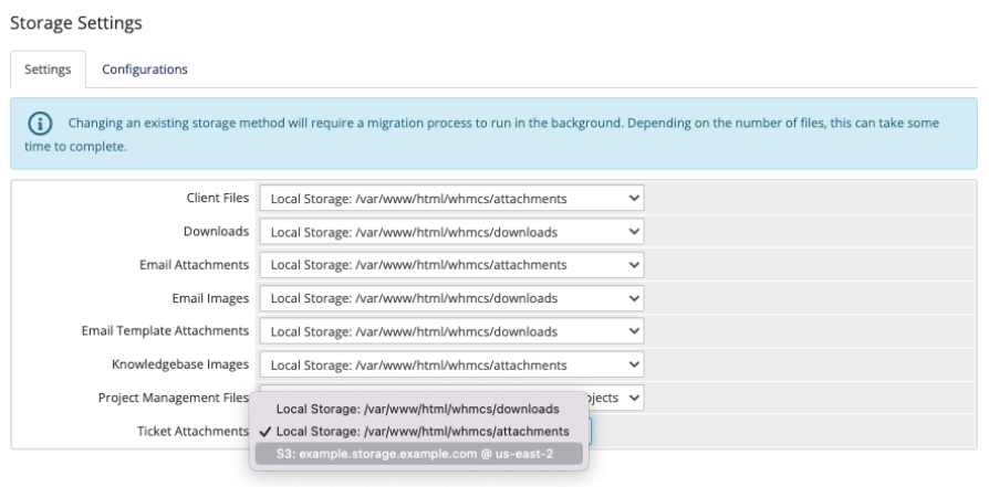 Selecting S3 locations in Storage Settings