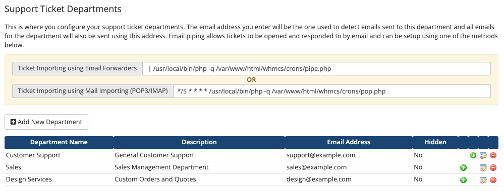 Support departments in the Admin Area.