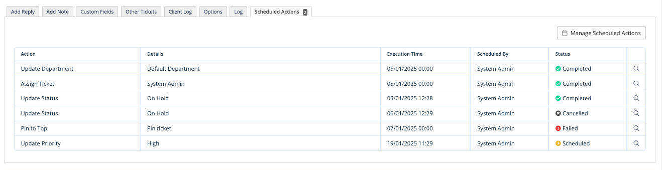 The Scheduled Actions tab