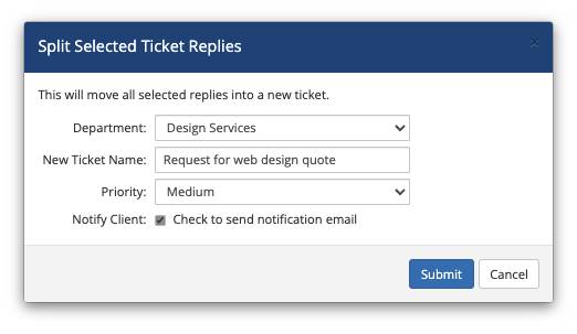 Splitting a ticket's replies