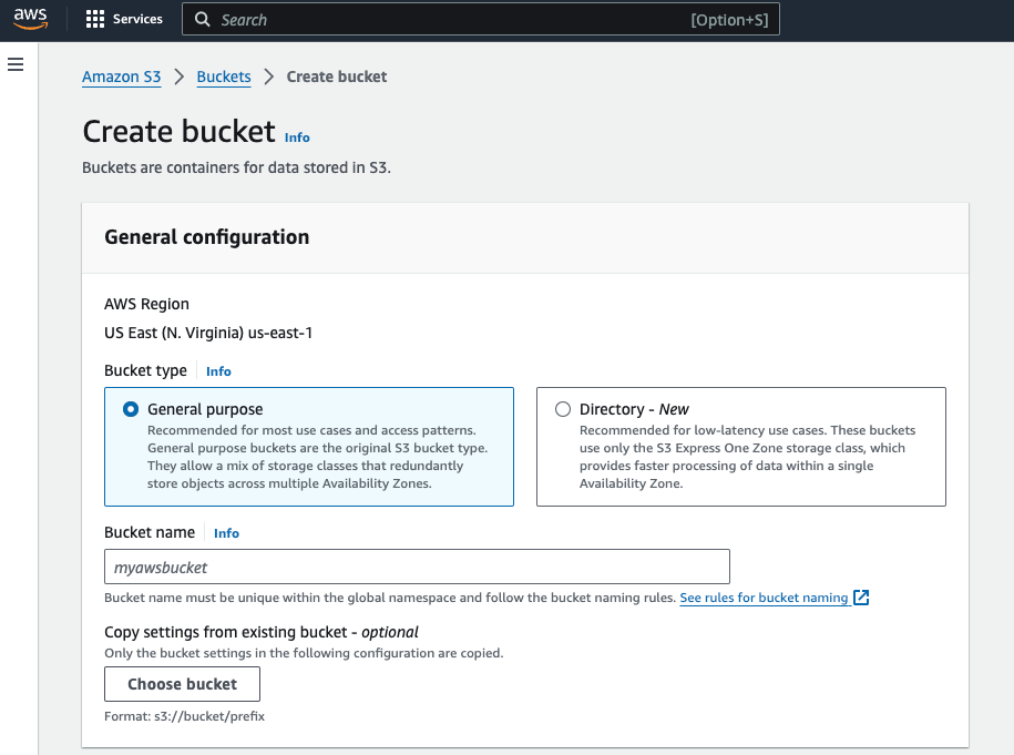 Configuring the S3 bucket settings