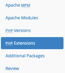 The PHP Extensions section.