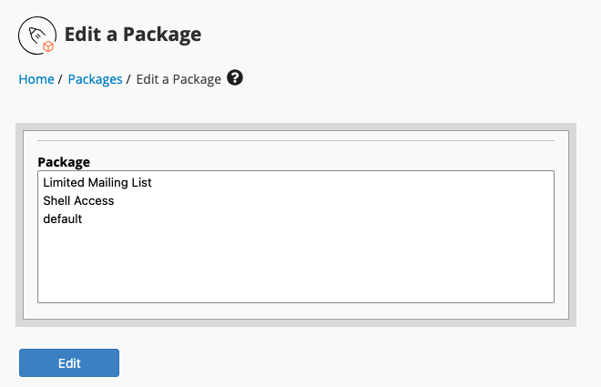 The Edit a Package interface in WHM.