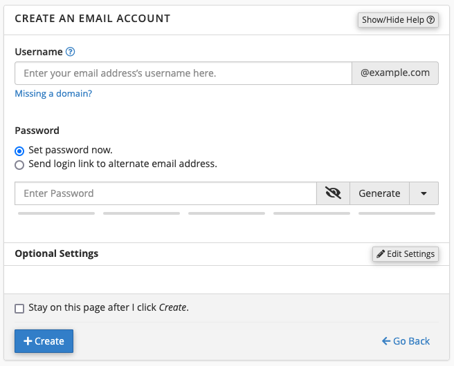 The Create an Email Account feature.