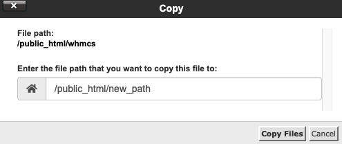 Enter a new path in the File Manager interface.