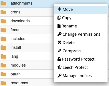 Move folder in the File Manager interface.