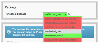 Package limit warnings in WHM